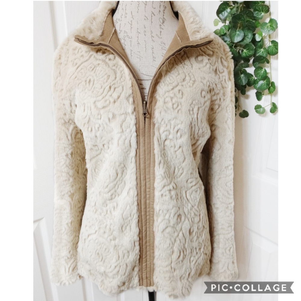 Coldwater Creek Reversible Tan & Cream Coat Size … - image 3